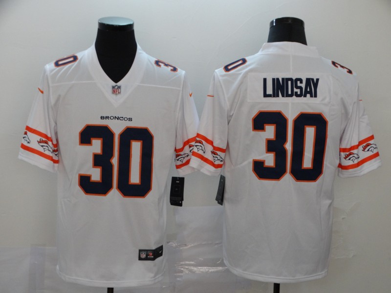 Men's Denver Broncos #30 Phillip Lindsay 2019 White Team Logo Limited Stitched NFL Jersey