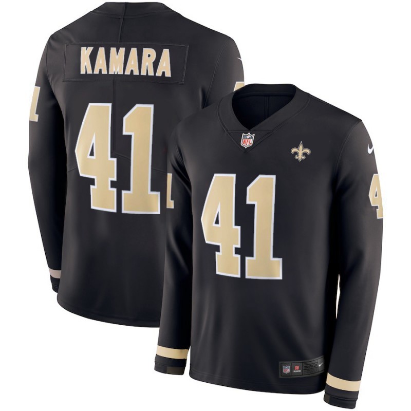 Men's New Orleans Saints #41 Alvin Kamara Black Therma Long Sleeve Stitched NFL Jersey