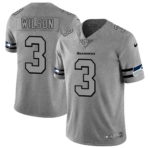 Men's Seattle Seahawks #3 Russell Wilson 2019 Gray Gridiron Team Logo Limited Stitched NFL Jersey