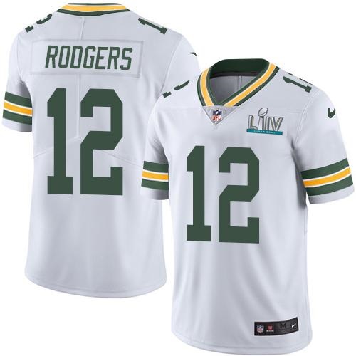 Men's Green Bay Packers #12 Aaron Rodgers White Super Bowl LIV Vapor Untouchable Stitched NFL Limited Jersey