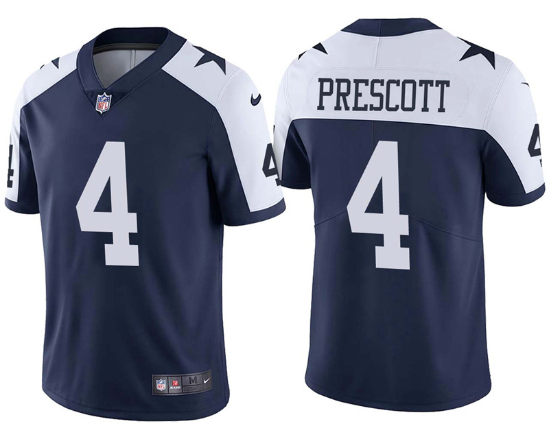Men's Nike Dallas Cowboys #4 Dak Prescott Navy Blue Thanksgiving Stitched NFL Vapor Untouchable Limited Throwback Jersey