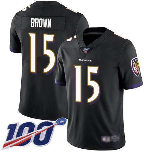 Men's Baltimore Ravens #15 Marquise Brown Black 2019 100th Season Vapor Untouchable Limited NFL Jersey