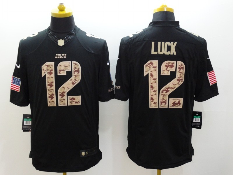 Men's Indianapolis Colts #12 Andrew Luck Black Impact Salute To Service Limited Stitched NFL Jersey