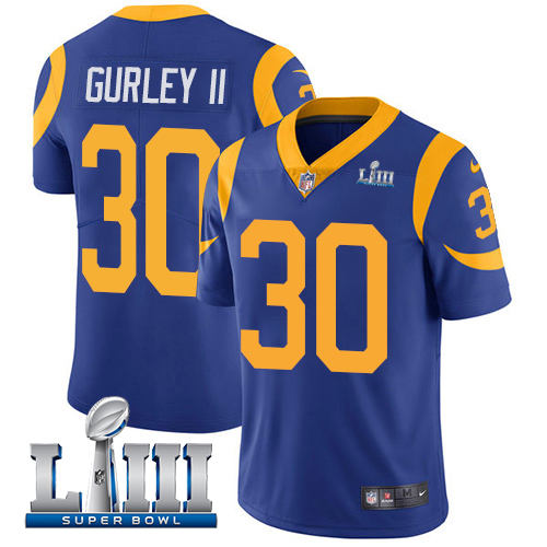 Men's Los Angeles Rams #30 Todd Gurley II Royal Blue Super Bowl LIII Vapor Untouchable Limited Stitched NFL Jersey