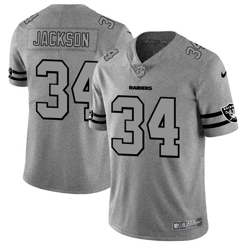Men's Oakland Raiders #34 Bo Jackson 2019 Gray Gridiron Team Logo Limited Stitched NFL Jersey