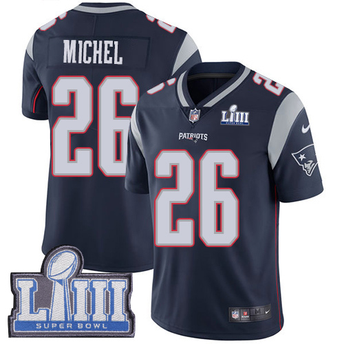 Men's New England Patriots #26 Sony Michel Navy Blue Super Bowl LIII Vapor Untouchable Limited Stitched NFL Jersey