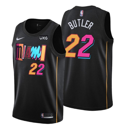 Men's Miami Heat #22 Jimmy Butler 2021/2022 Black City Edition 75th Anniversary Stitched Jersey