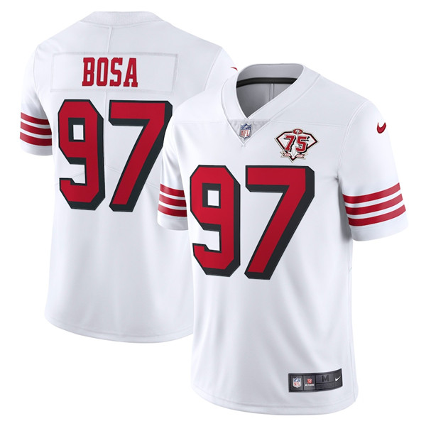 Men's San Francisco 49ers #97 Nick Bosa White 2021 75th Anniversary Vapor Untouchable Limited Stitched NFL Jersey (Check description if you want Women or Youth size)
