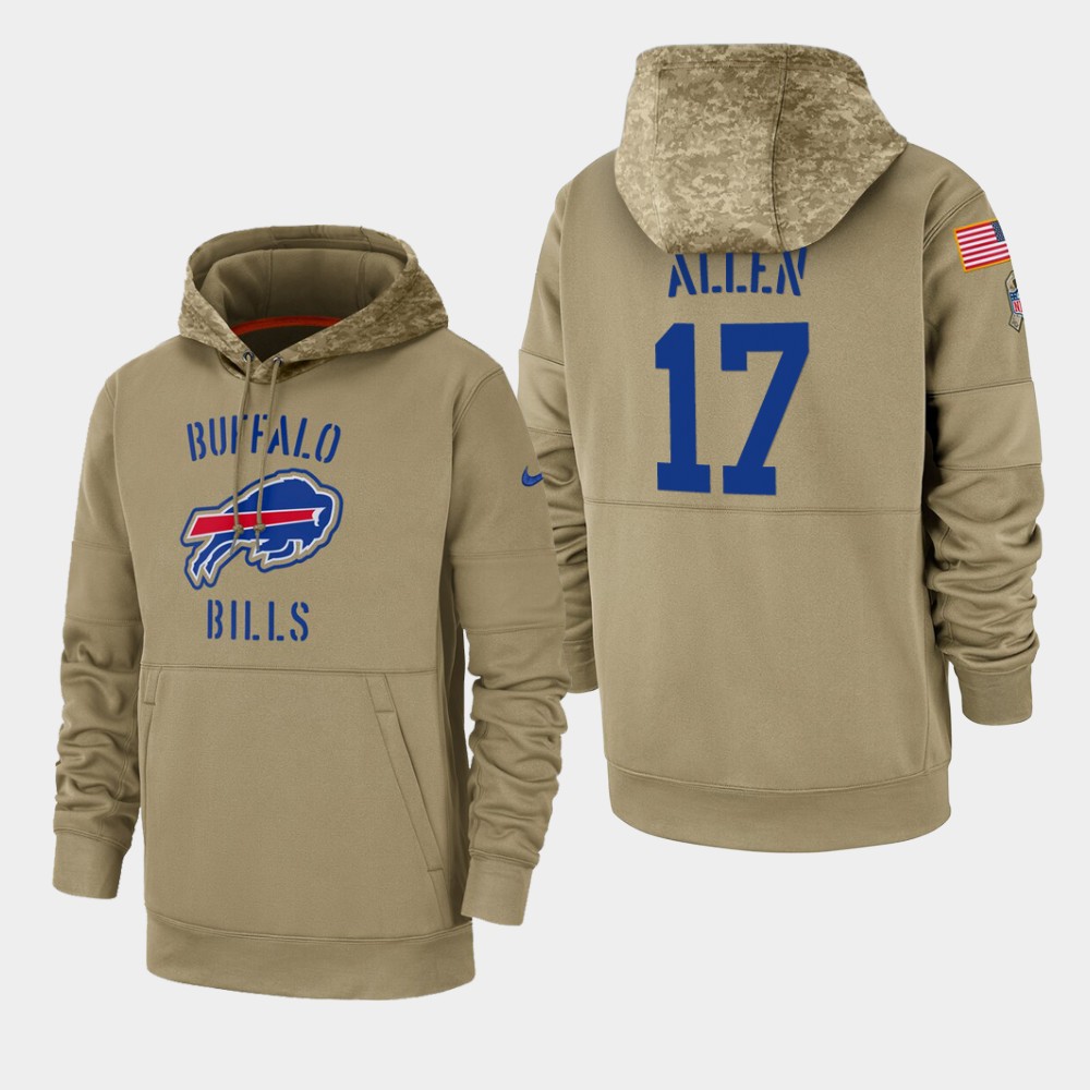 Men's Buffalo Bills #17 Josh Allen Tan 2019 Salute To Service Sideline Therma Pullover Hoodie