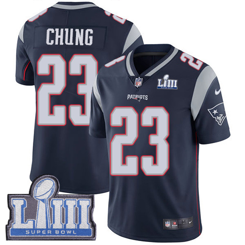 Men's New England Patriots #23 Patrick Chung Navy Blue Super Bowl LIII Vapor Untouchable Limited Stitched NFL Jersey