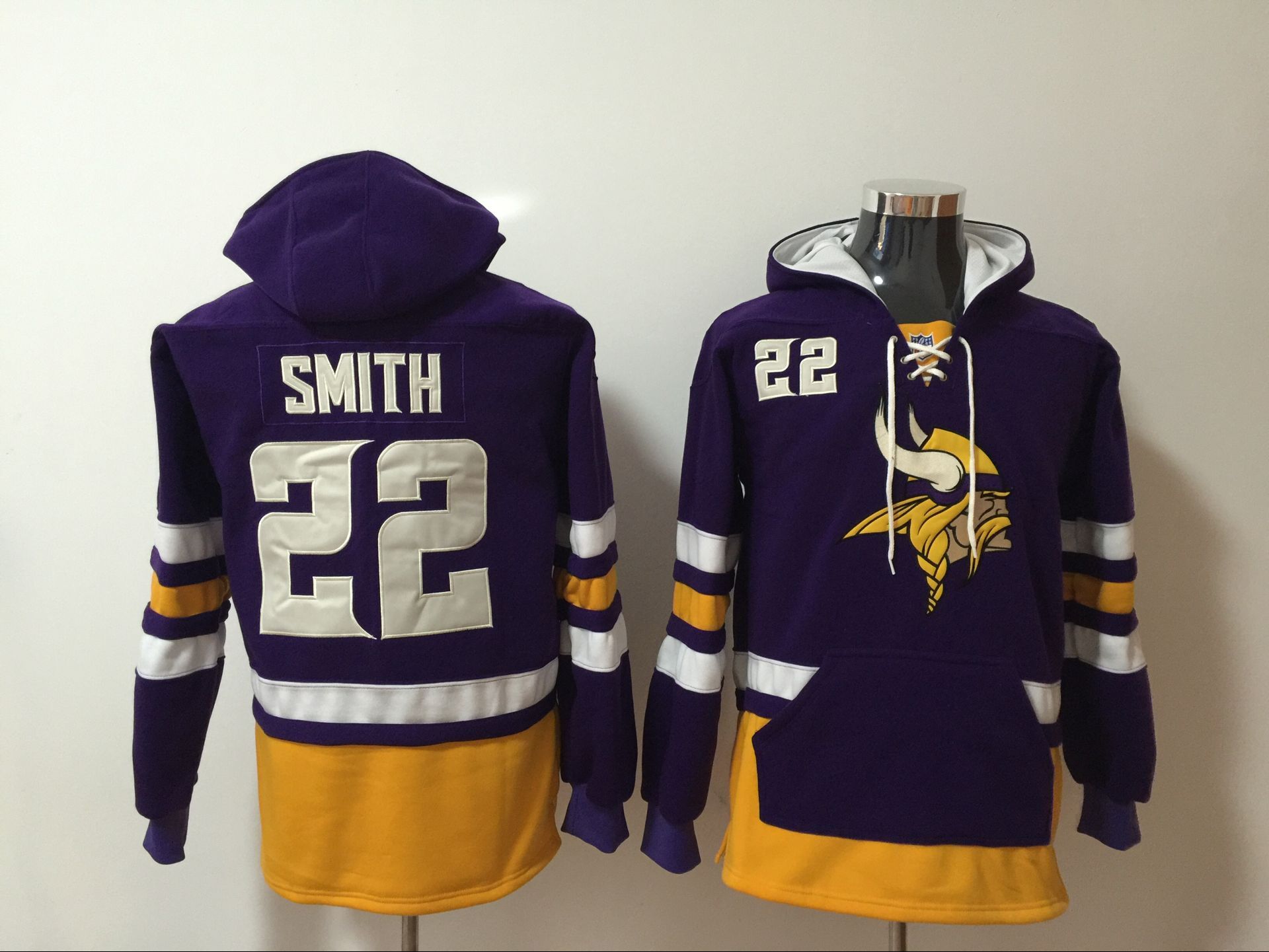 Men's Minnesota Vikings #22 Harrison Smith Purple All Stitched NFL Hooded Sweatshirt