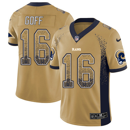 Men's Los Angeles Rams #16 Jared Goff Gold 2018 Drift Fashion Color Rush Limited Stitched NFL Jersey
