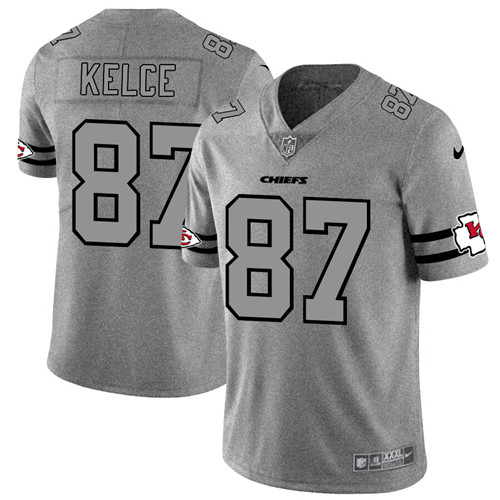 Men's Kansas City Chiefs #87 Travis Kelce 2019 Gray Gridiron Team Logo Limited Stitched NFL Jersey