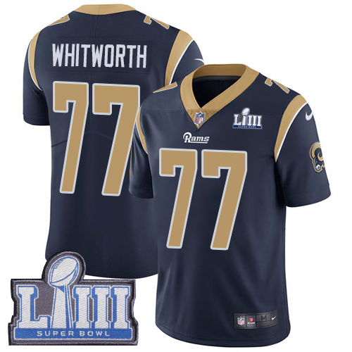 Men's Los Angeles Rams #77 Andrew Whitworth Navy Blue Super Bowl LIII Vapor Untouchable Limited Stitched NFL Jersey