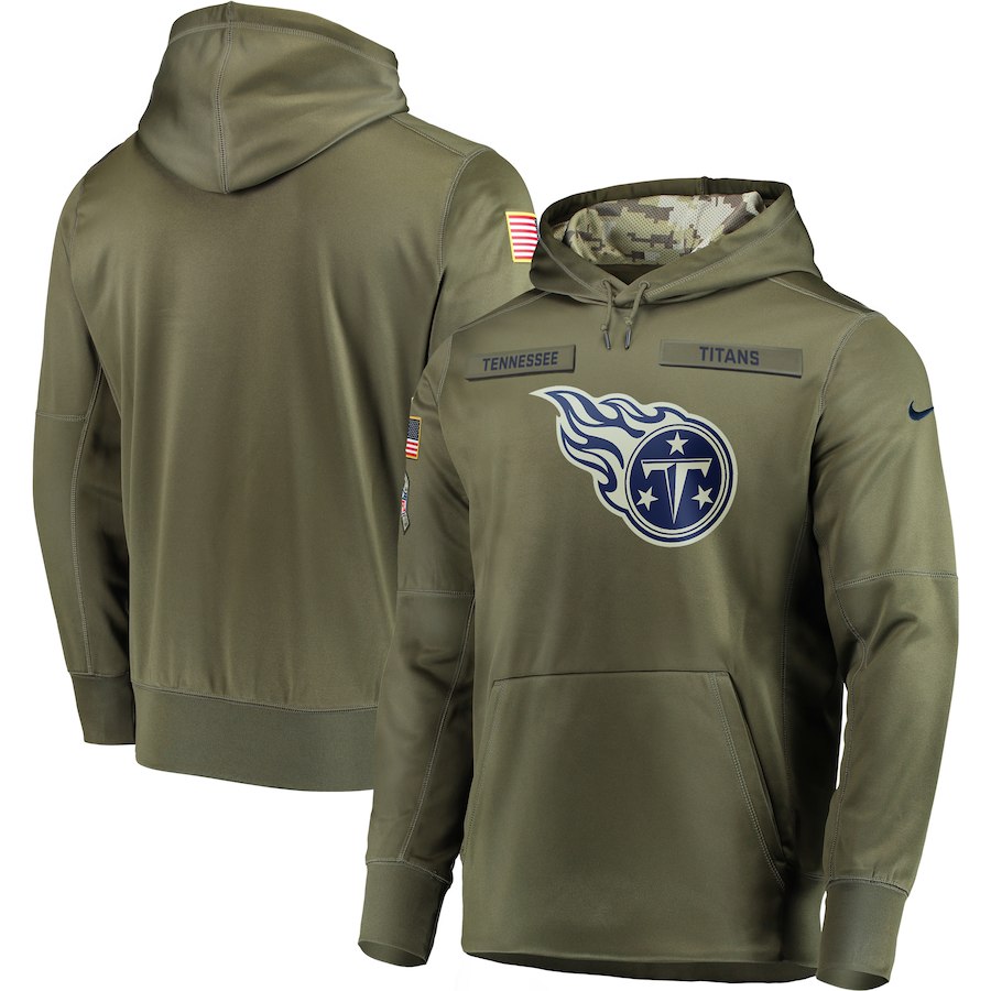 Men's Tennessee Titans 2018 Olive Salute To Service Sideline Therma Performance Pullover Stitched NFL Hoodie