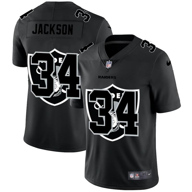 Men's Las Vegas Raiders #34 Bo Jackson 2020 Black Shadow Logo Limited Stitched NFL Jersey