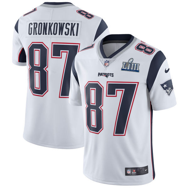 Men's New England Patriots #87 Rob Gronkowski White Super Bowl LIII Bound Vapor Untouchable Limited Stitched NFL Jersey