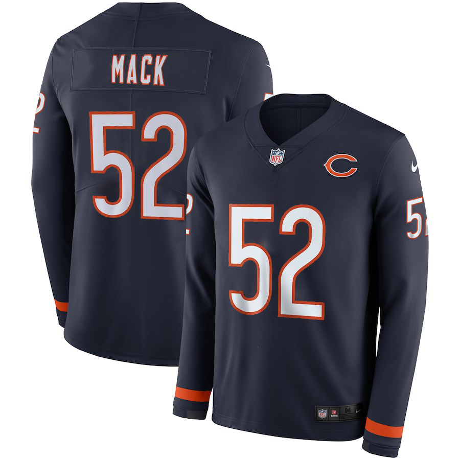 Men's Chicago Bears #52 Khalil Mack Navy Therma Long Sleeve Stitched NFL Jersey