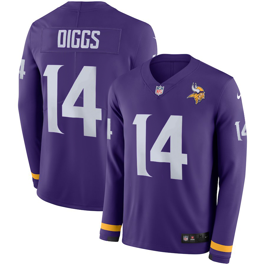 Men's Vikings #14 Stefon Diggs Purple Therma Long Sleeve Stitched NFL Jersey