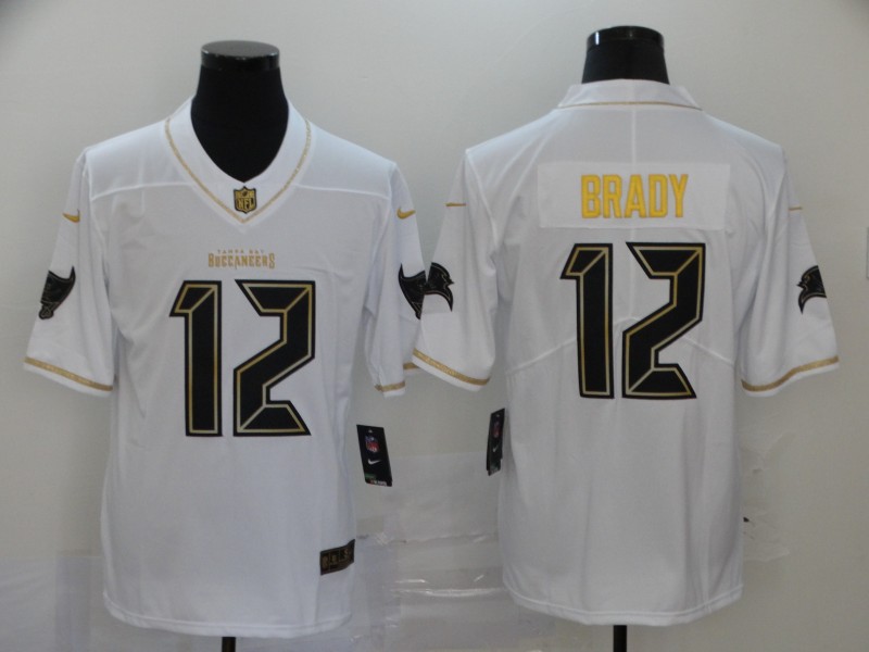 Men's Tampa Bay Buccaneers #12 Tom Brady 2020 White Golden Stitched NFL Jersey
