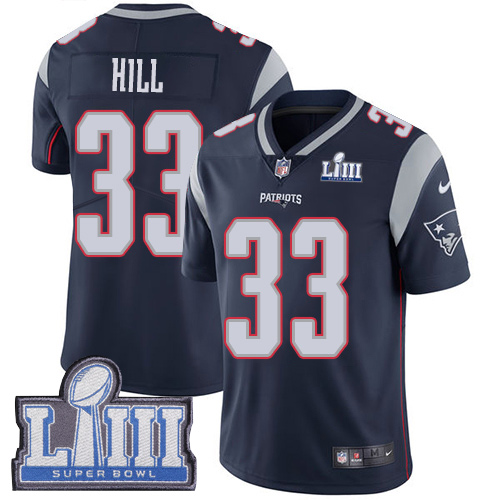 Men's New England Patriots #33 Jeremy Hill Navy Navy Blue Super Bowl LIII Vapor Untouchable Limited Stitched NFL Jersey