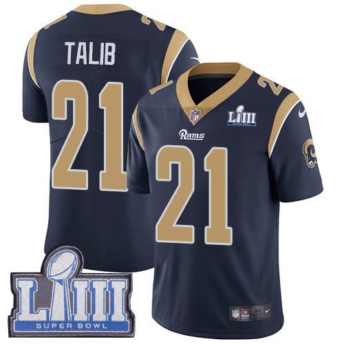 Men's Los Angeles Rams #21 Aqib Talib Navy Blue Super Bowl LIII Vapor Untouchable Limited Stitched NFL Jersey