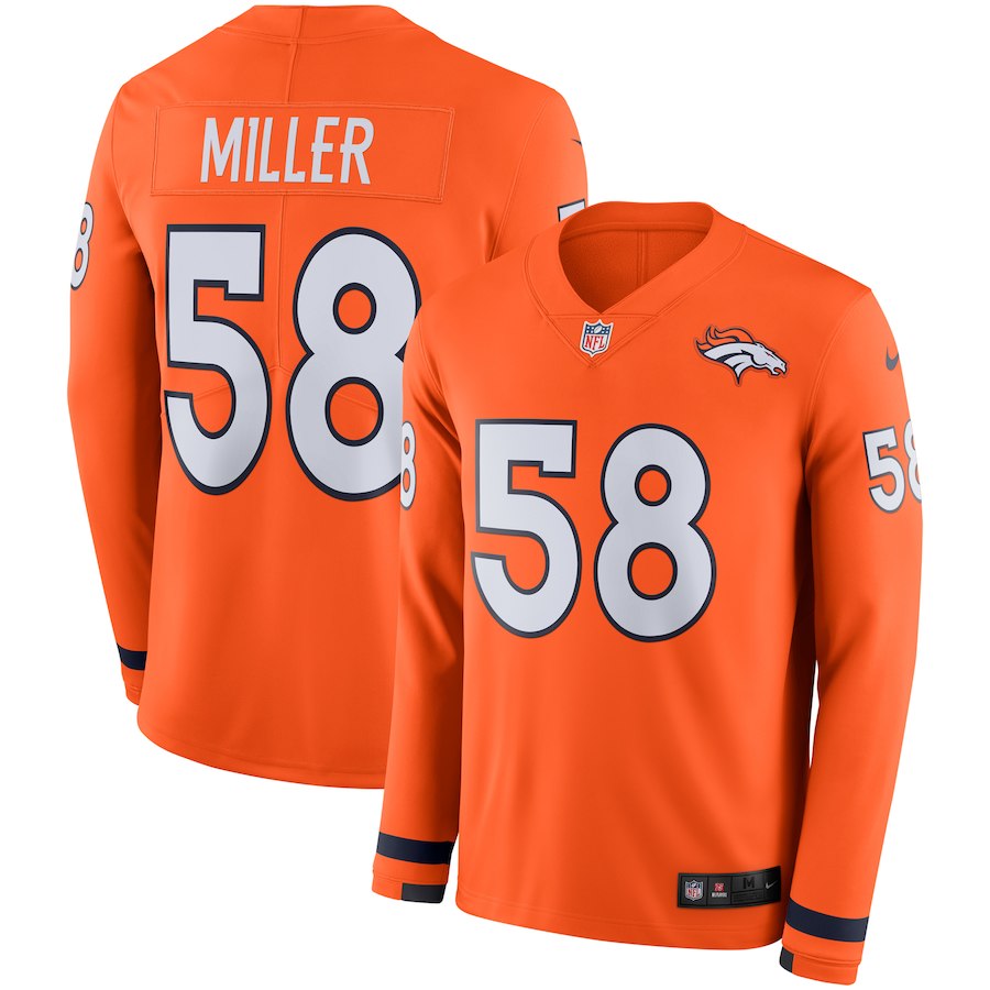 Men's Denver Broncos #Von Miller Orange Therma Long Sleeve Stitched NFL Jersey