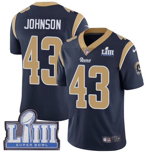 Men's Los Angeles Rams #43 John Johnson Navy Blue Super Bowl LIII Vapor Untouchable Limited Stitched NFL Jersey