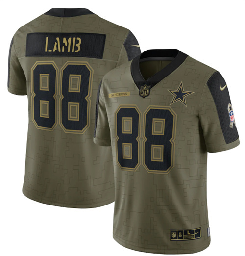 Men's Dallas Cowboys #88 CeeDee Lamb 2021 Olive Salute To Service Limited Stitched Jersey