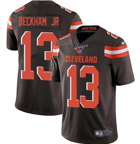 Men's Cleveland Browns 100th #13 Odell Beckham Jr. Brown Limited Stitched NFL Jersey