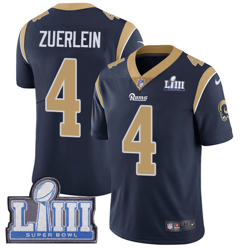 Men's Los Angeles Rams #4 Greg Zuerlein Navy Blue Super Bowl LIII Vapor Untouchable Limited Stitched NFL Jersey