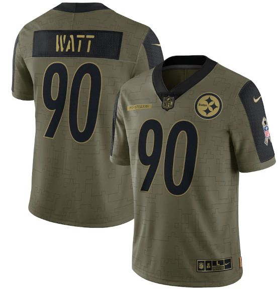 Men's Pittsburgh Steelers #90 T.J. Watt 2021 Olive Salute To Service Limited Stitched Jersey