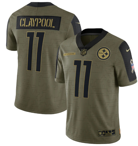 Men's Pittsburgh Steelers #11 Chase Claypool 2021 Olive Salute To Service Limited Stitched Jersey
