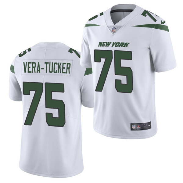 Men's New York Jets #75 Alijah Vera-Tucker 2021 NFL Draft White Vapor Untouchable Limited Stitched Jersey