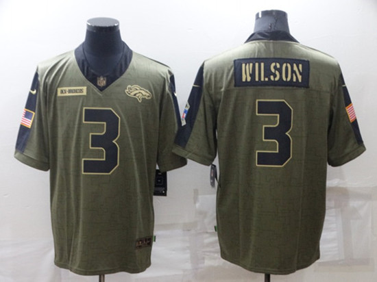 Men's Denver Broncos #3 Russell Wilson Olive Salute To Service Limited Stitched Jersey