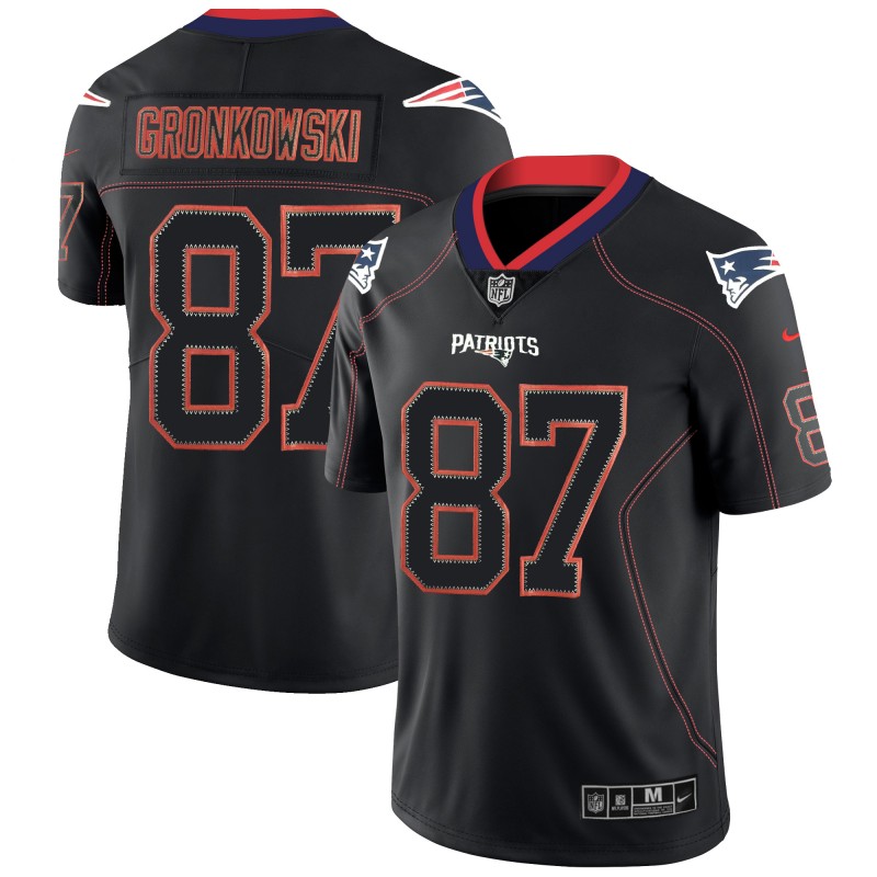 en's Patriots #87 Rob Gronkowski NFL 2018 Lights Out Black Color Rush Limited Jersey