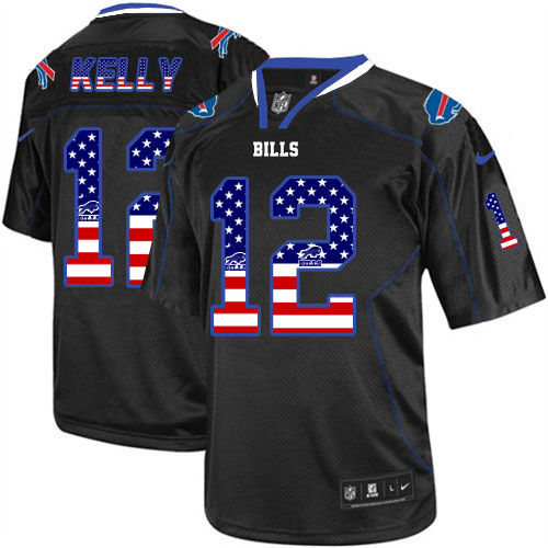 Men's Nike Bills #12 Jim Kelly Black USA Flag Fashion Elite Stitched Jersey