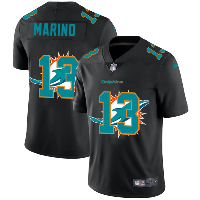 Men's Miami Dolphins #13 Dan Marino Black Shadow Logo Limited Stitched NFL Jersey