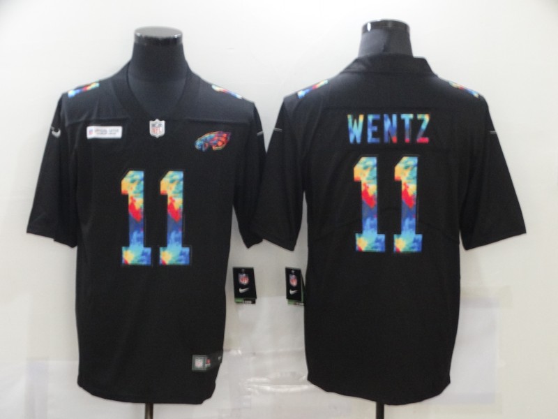 Men's Philadelphia Eagles #11 Carson Wentz 2020 Black Crucial Catch Limited Stitched NFL Jersey