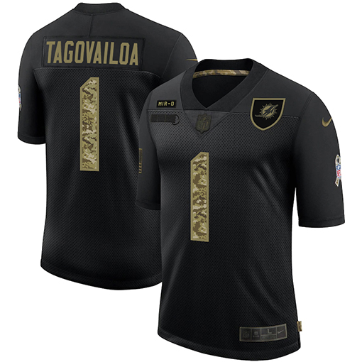 Men's Miami Dolphins #1 Tua Tagovailoa 2020 Black Camo Salute To Service Limited Stitched NFL Jersey