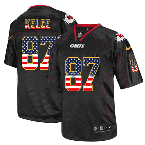 Men's Nike Chiefs #87 Travis Kelce Black USA Flag Fashion Elite Stitched Jersey