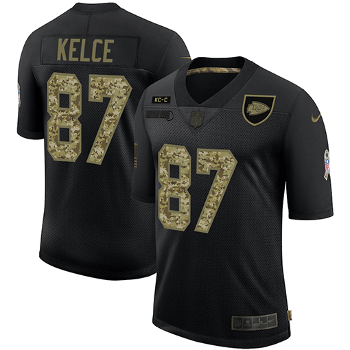 Men's Kansas City Chiefs #87 Travis Kelce Black Camo Salute To Service Limited Stitched NFL Jersey