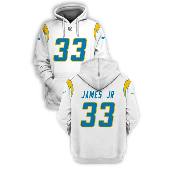 Men's Los Angeles Chargers #33 Derwin James JR 2021 White Pullover Hoodie
