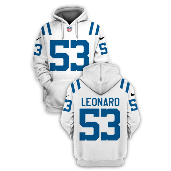 Men's Indianapolis Colts #53 Darius Leonard 2021 White Pullover Hoodie