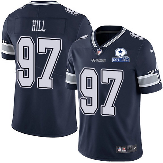 Men's Dallas Cowboys #97 Trysten Hill Navy With Est 1960 Patch Limited Stitched NFL Jersey