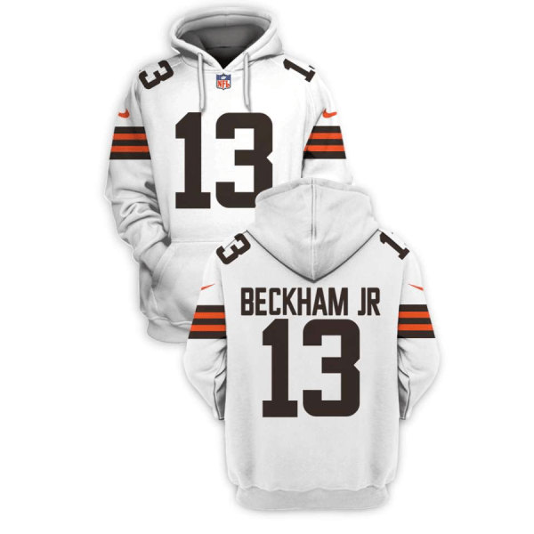 Men's Cleveland Browns #13 Odell Beckham Jr. 2021 White Pullover Hoodie
