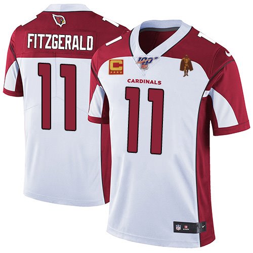 Men's Arizona Cardinals #11 Larry Fitzgerald White With C Patch & Walter Payton Patch Limited Stitched Jersey