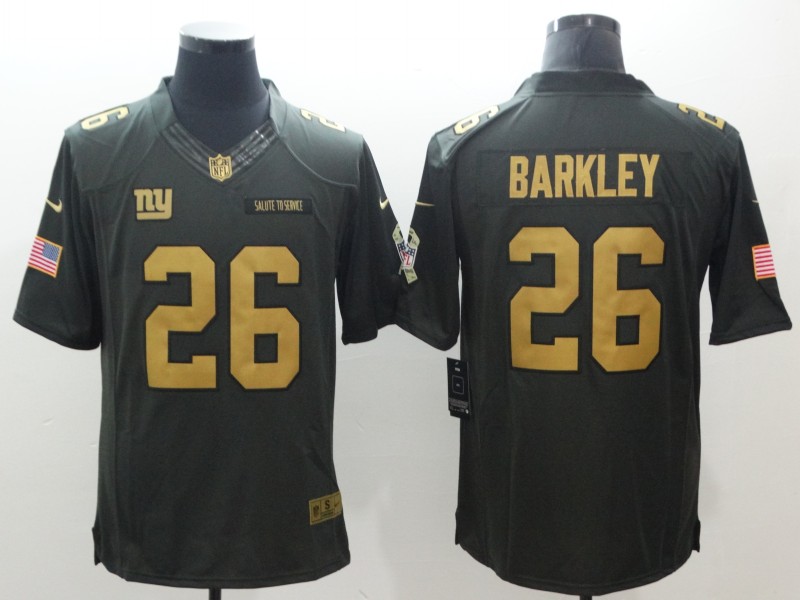 Men's Giants # 26 Saquon Barkley Gold Anthracite Salute To Service Limited Jersey