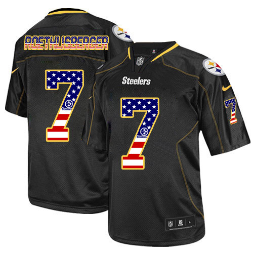 Men's Nike Steelers #7 Ben Roethlisberger Black USA Flag Fashion Elite Stitched Jersey