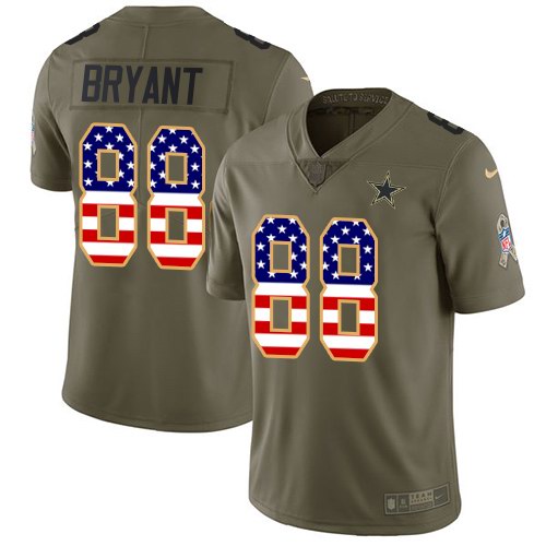Men's Nike Dallas Cowboys #88 Dez Bryant 2017 Salute to Service Olive USA Flag Stitched NFL Limited Jersey